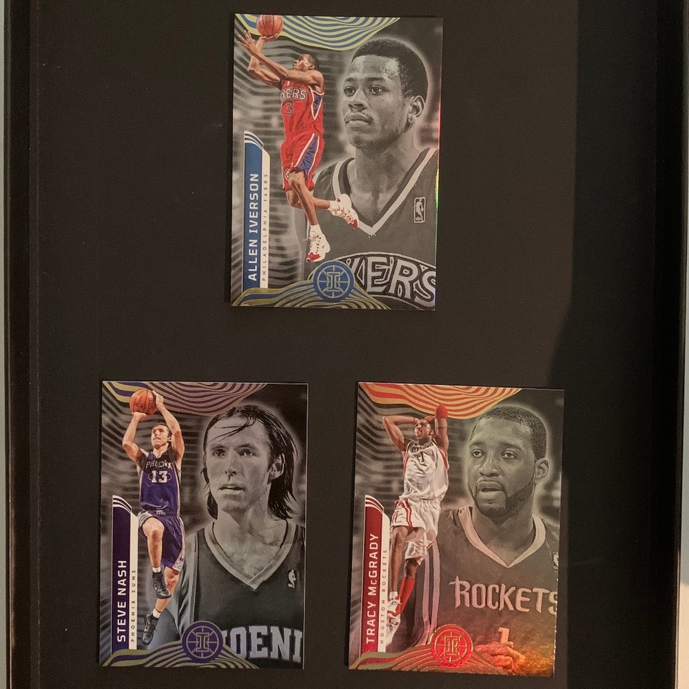 Allen Iverson , Tracy McGrady , and Steve Nash basketball cards